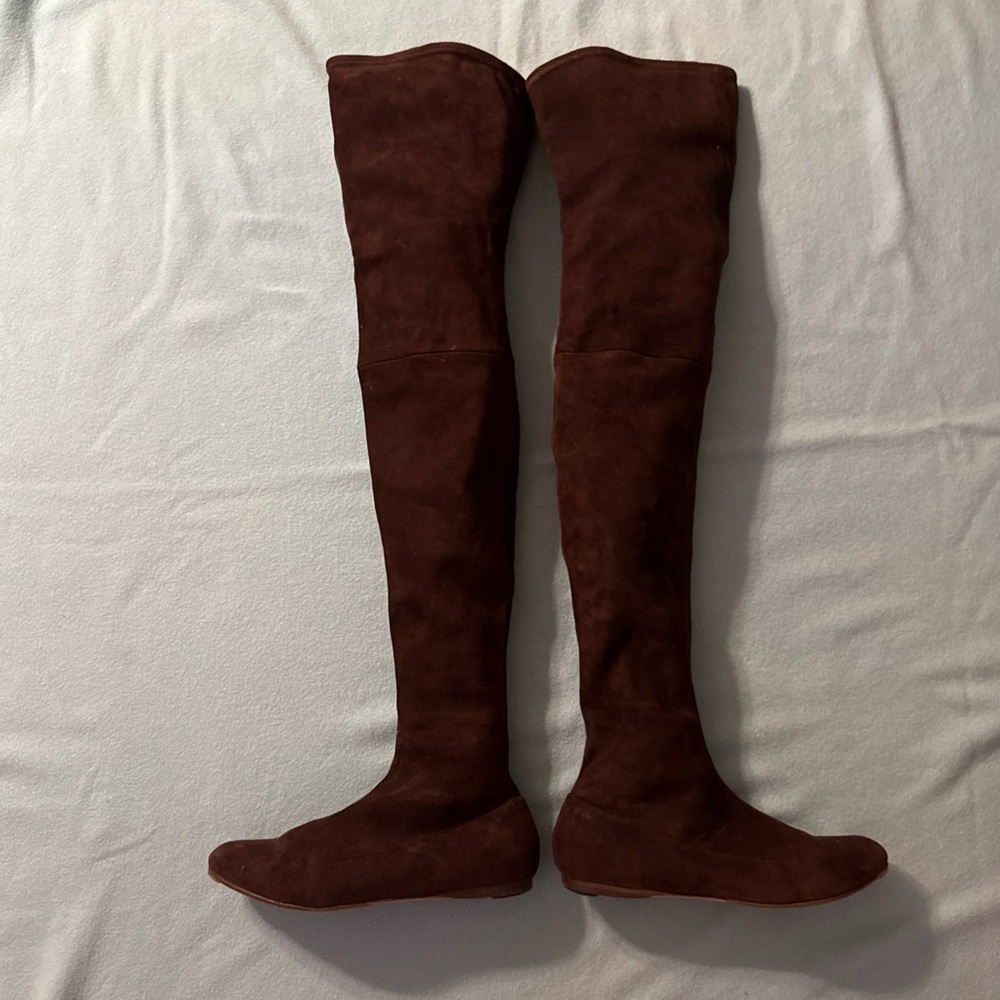 Alaia over the knee brown suede flat boots round- toe pre owned size 39IT